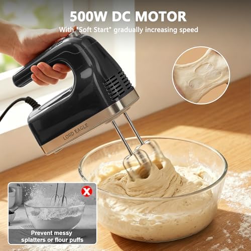 Lord Eagle 9-Speed Digital Hand Mixer Electric Handheld, 500W DC Motor