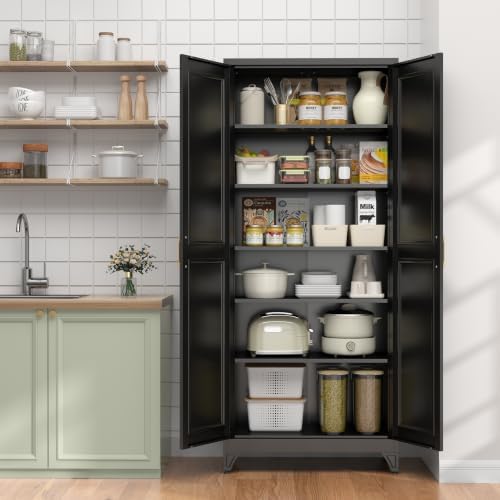 UNICOLY 75" Kitchen Pantry Cabinet, Metal Tall Storage Cabinet with Doors