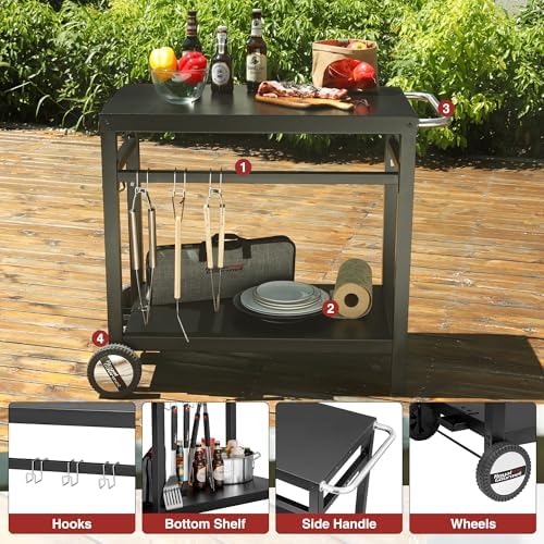 Royal Gourmet Outdoor Grill Cart, 33.5" x 19.7",2-Shelf Table with Wheels