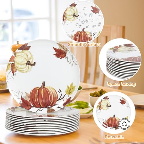 12pcs ‌Melamine ‌Pumpkin Dinner Plates,10 Inch Fall Dishes for Thanksgiving