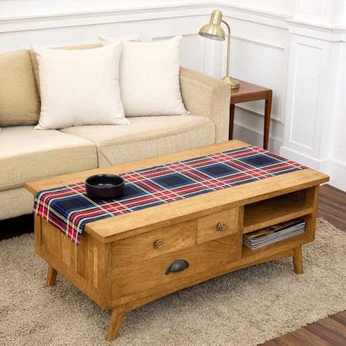 Solino Home 100% Pure Linen Table Runner Black, Stewart Plaid 14 x 48 in