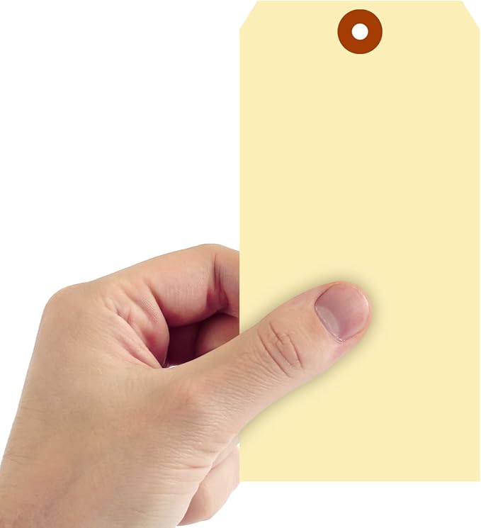 SmartSign Blank Manila Shipping Tags - Pack of 100, Size-10, 15pt Thick Cardstock Tag, 7.25 x 3.625 inch Paper Hang Tags with Reinforced Fiber Patch (No Attachment)