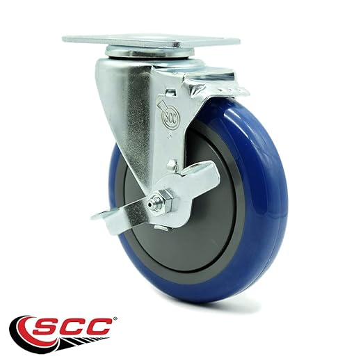 Service Caster Brand Replacement Caster for Uline Caster H-5540SWB - Swivel Top Plate Caster with 5 Inch Blue Polyurethane Wheel and Top Lock Brake - Fits Carts, Dollies and Poly Box Trucks H-3840