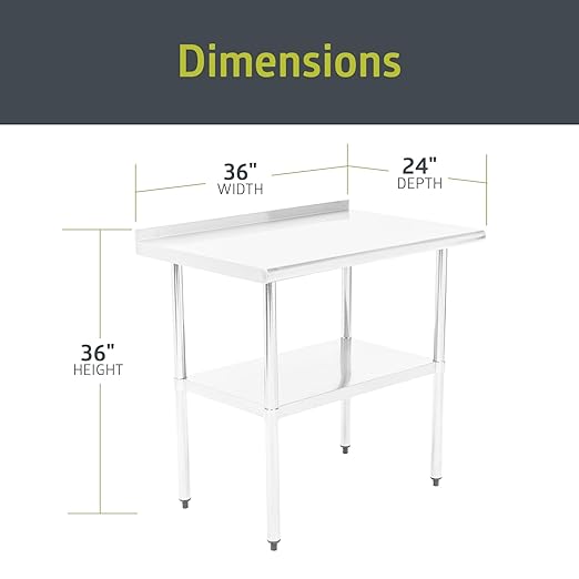 Pearington NSF Certified Stainless Steel Kitchen Prep and Work Table, Commercial Work Table for Restaurant and Home, 36" x 24", Stainless Steel