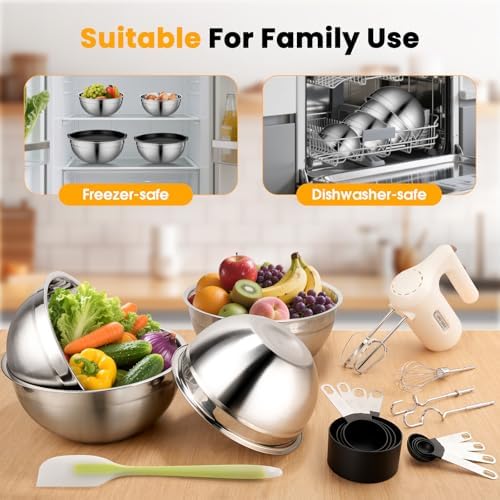 5-Speed Hand Mixer Electric With 4 Mixing Bowls Set