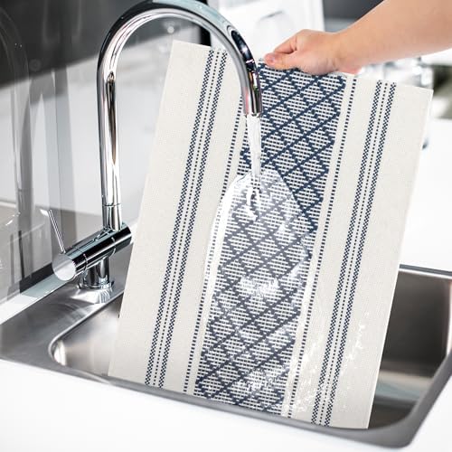 ADRIMER Placemats Set of 6, Boho Table Mats Cotton Blend, Durable Cloth Table Placemats Machine Washable, Rustic Place Mats for Dining Kitchen Table, 14 x 18 Inch, Blue