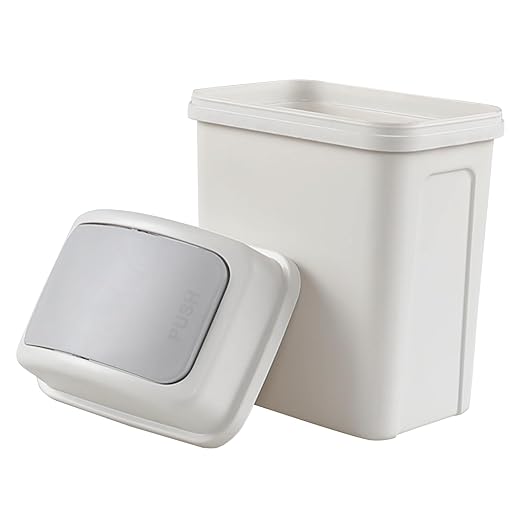 1.8 Gallon Plastic Swing Lid Waste Can, Slim Garbage Bins with Lid, Grey