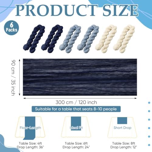 6 Pcs Navy and Dusty Blue Cheesecloth Table Runner 118" Coastal