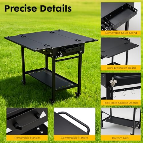 Outdoor Grill Cart Table Griddle Stand, Folding Grill Table with Wheels