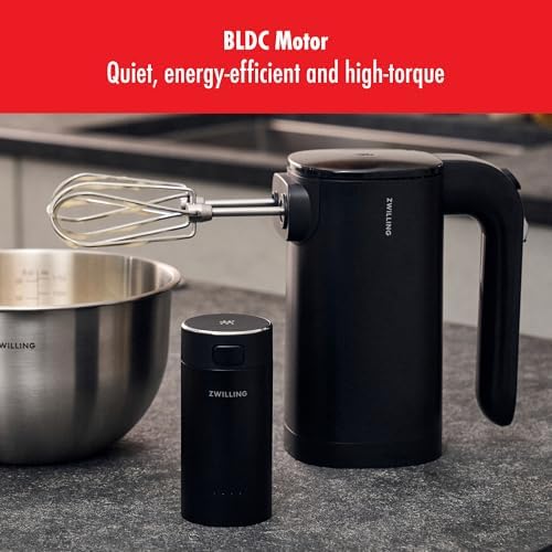 ZWILLING Xtend Cordless Hand Mixer Starter Set – Cordless 3-Speed Hand Mixer with Beaters, Dough Hooks, Battery Pack, Compact Charger, and USB-C Power Bank – Quiet Motor – LED Display