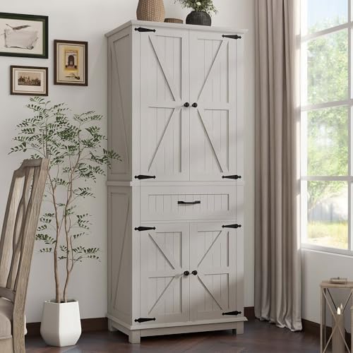 DWVO 72" Kitchen Storage Cabinet with Drawer and Adjustable Shelves, White