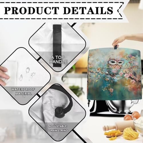 Funny Owl Print Stand Mixer Cover Compatible with 4-8 Qt Kitchen Aid Mixer Covers Anti-Stain Kitchen Appliance Dust Cover with Handle Pockets