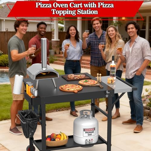 Grill Table for Ooni Pizza Oven, Ninja Pizza Oven Table with Extendable Desk - Fit Gozney, Solo Stove, Durable Outdoor Grill Cart Stand with Food Prep Topping Station for Backyard