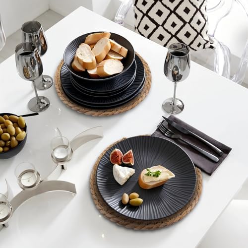 Round Woven Placemats Set of 4, with 72 Inches Long Farmhouse Macrame Table Runner Burlap Cotton Linen Table Runners Chargers for Dinner Plates, Beige & Brown