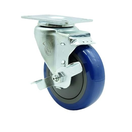 Service Caster Brand Replacement Caster for Uline Caster H-5539SWB - Swivel Top Plate Caster with 4 Inch Blue Polyurethane Wheel and Top Lock Brake - Fits Carts, Dollies and Poly Box Trucks H-1956