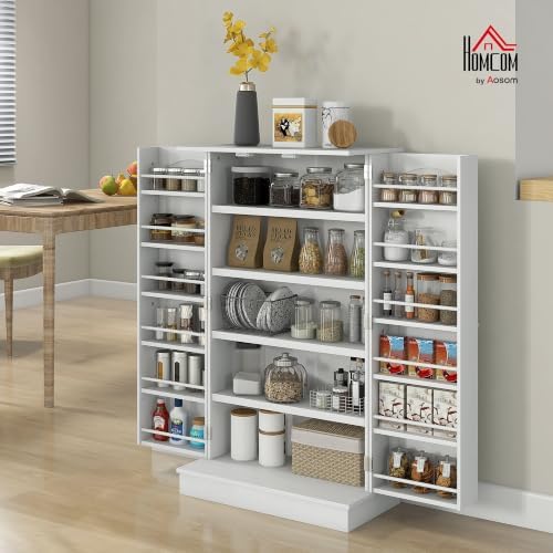 HOMCOM 41" Kitchen Pantry Storage Cabinet 12 Door Shelves White