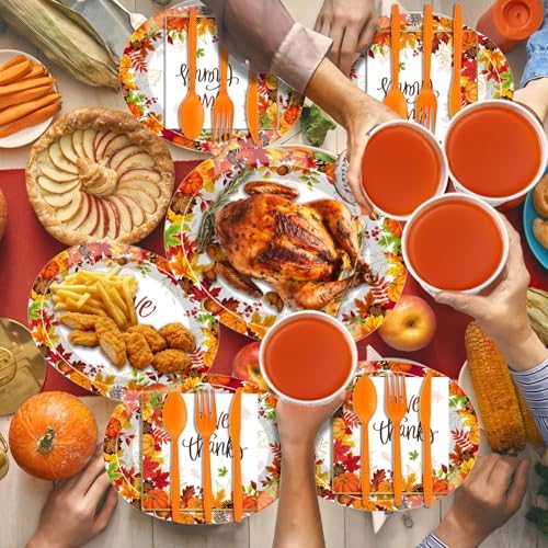 Pajean 350 Pcs Thanksgiving Oval Paper Plates Set with 12 Inch Maple Leaf