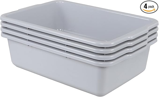 Ramddy 32 L Large Commercial Bus Tubs for Restaurant, 4 Packs Plastic Utility Bus Tote Box, Grey