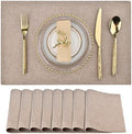 SLKQG Faux Linen Placemats Set of 8, Heat Resistant Washable Double Layer Cloth Place Mats for Dining Table, Wrinkle Resistant Linen Textured Farmhouse Kitchen Decor (8, Natural Linen)