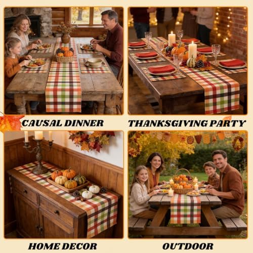 6 Pcs Fall Plaid Table Runner 72 X 13 Inch Thanksgiving Gingham Table Decor