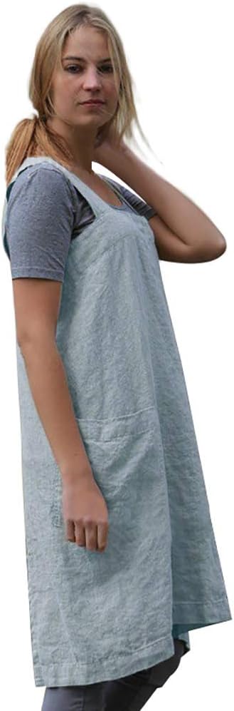 WROLEM Women's Practical Cross Back Pinafore Apron with Large Pockets Home Kitchen,Restaurant,Coffee House,Cooking,Gardening