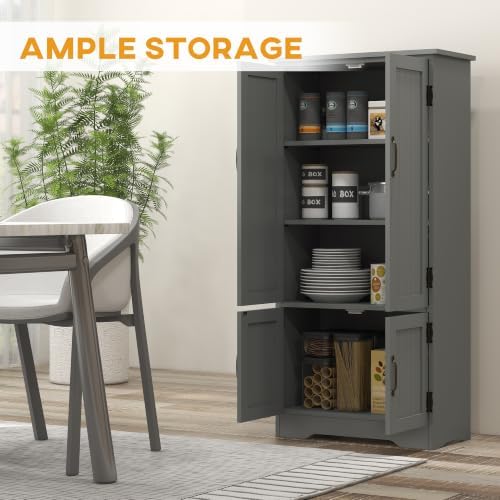 HOMCOM 48.5" Kitchen Pantry Cabinet, Kitchen Pantry Storage Cabinet, Gray