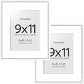 Homeforia 9x11 White Frame, High End Metal 9 x 11 Picture Frames with Mat 6 by 8 inch Photo, 9by11 Thin Poster Frame Matted to 6x8 Print, 11x9 Wall or Tabletop Frame, Tempered Glass, Wall Kit, Set of 2