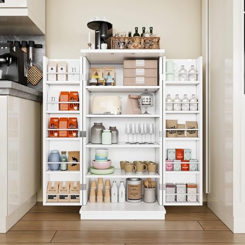 Shintenchi 47'' Kitchen Pantry Cabinet, 5-Layer Storage Cupboard, White