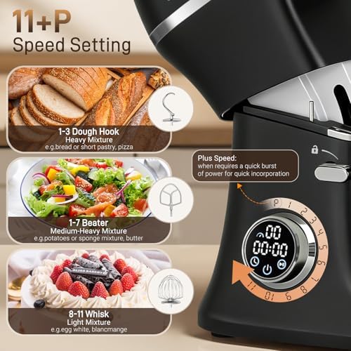 ZACME 7 Quart Stand Mixer Aluminum Die Casting, 650W 12 Speed Tilt-Head Kitchen Electric Stand Mixer, Household Food Mixer with Stainless Steel Bowl, Dough Hook, Whisk and Beater-Black