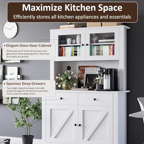 IDEALHOUSE 63" Kitchen Pantry Cabinet with Drawers, Storage, White