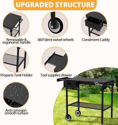 Outdoor Grill Cart,Outdoor Garden Patio BBQ Kitchen Food Prep Table Cart