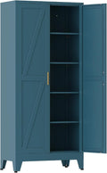 COFaR 71'' Tall Metal Pantry Cabinet, Kitchen Storage Cabinet with Doors and Shelves, Freestanding Farmhouse Food Cupboard for Kitchen Dinning Room Garage, Peacock Blue 5-Tier