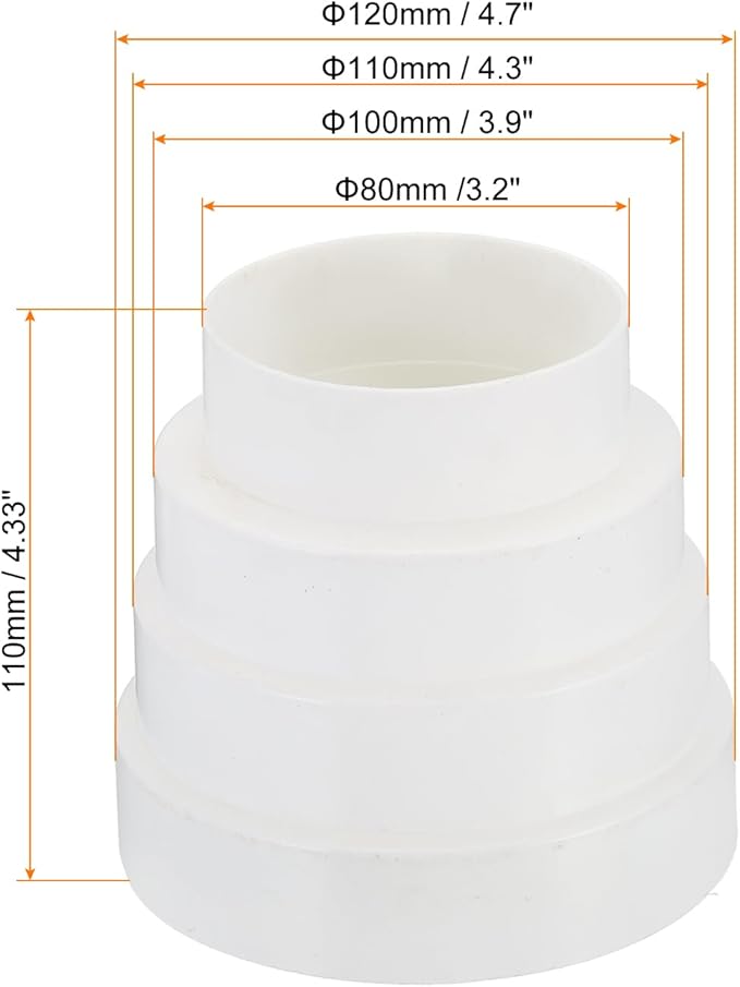 PATIKIL 5" to 3" Duct Reducer, Duct Connector Ducting Inline Adapter Increaser ABS Plastic Vent for HVAC Heating Cooling Air Ventilation (120-80mm)