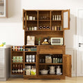 Shintenchi 68" Kitchen Pantry Storage Cabinet, with Microwave Stand, Brown