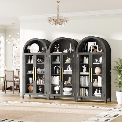 63"Tall Arched Cabinet, 5-Tier Curio Cabinet for Kitchen Living Room, Black