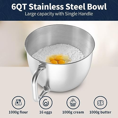 Stand Mixer, 6QT Mixers Kitchen Electric Stand Mixer, Dough Mixer Gray