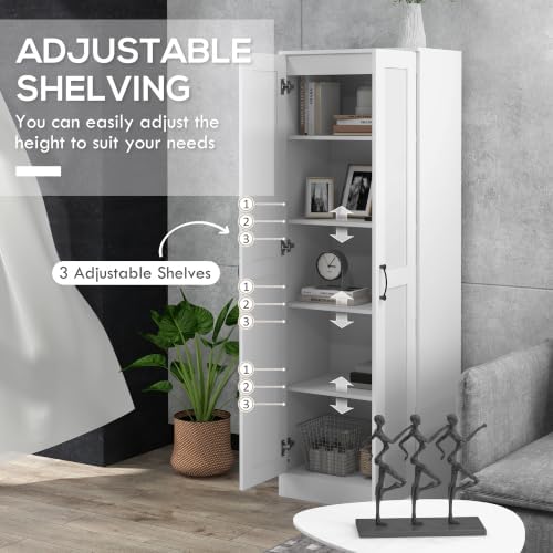 HOMCOM 69" Tall Storage Cabinet Movable Shelves Soft Close Doors White