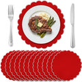 Set of 12 Red Cotton Placemats 15" Round Scalloped White