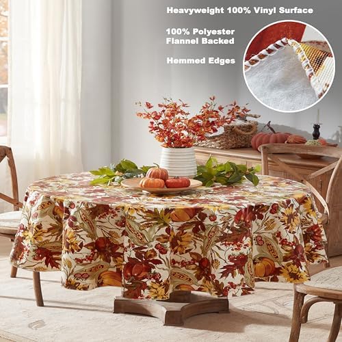 Newbridge Thanksgiving Fall Days Pumpkin 60x84 Inch Oval Vinyl Tablecloth