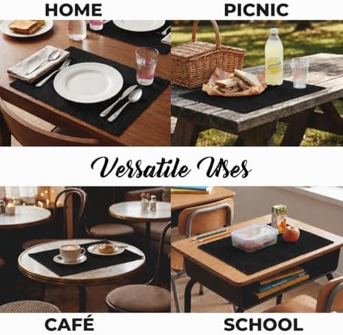 100% Cotton Ribbed Placemats - Set of 8-13 x 19 Inches - Black - Everyday Cloth Table Mats - Thick Construction, Washable & Reusable Cloth Place Mats - by AVKA Studio