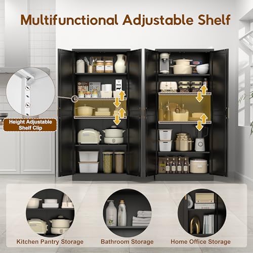 UNICOLY 71" Kitchen Pantry Cabinet, Metal Pantry Storage Cabinet with Doors