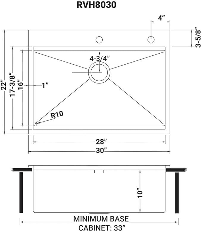 Ruvati 30 x 22 inch Workstation Drop-in Tight Radius Topmount 16 Gauge Ledge Stainless Steel Kitchen Sink Single Bowl - RVH8030