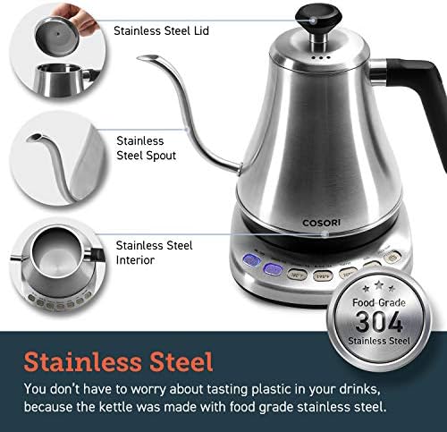 Cosori Gooseneck Electric Kettle with Temperature Control, 0.8L, Silver - Image 4