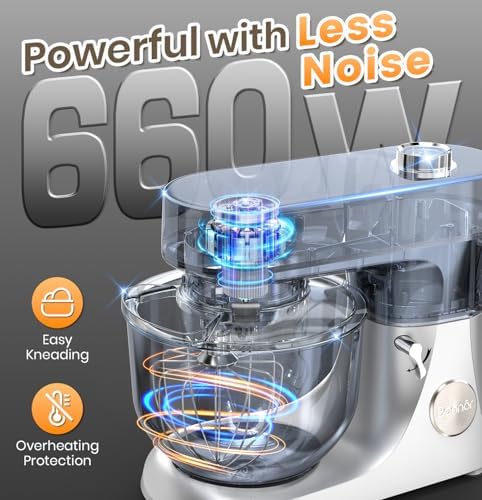 Stand Mixer 6QT Kitchen Mixer with LED Smart Touchscreen, 11-Speed Tilt-Head Mixer with Timer, 4 Preset Menus, Stainless Steel Bowl, Dough Hook, Whisk, Beater (Sliver, 6Qt)
