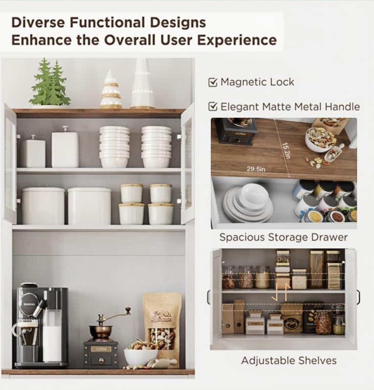 IDEALHOUSE Kitchen Pantry Cabinet with Microwave Stand
