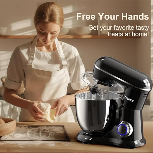 CEBORY 3-IN-1 Electric Stand Mixer, 6.5QT Bowl 660W 10-Speed Kitchen Mixer, Household Food Mixers include Dough Hook, Beater and Whisk, Bread Cake Mixer for Baking and Most Home Cooks, Black