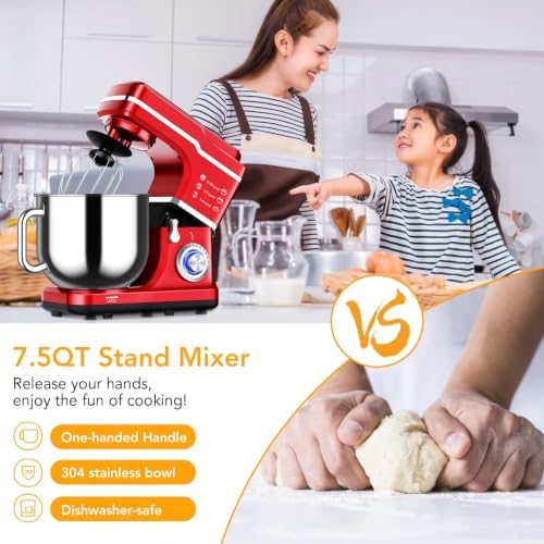 Stand Mixer 660W 7L 10-Speed Stepless Speed Control, Red