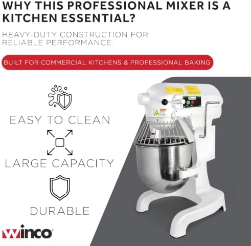 Winco 10 L White Commercial-Grade Planetary Mixer