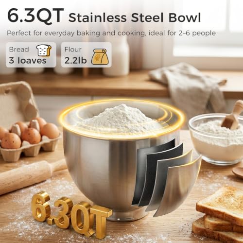 OSTBA Stand Mixer, 6 Speed Tilt-Head Electric Kitchen Mixer with 6.3QT Bowl