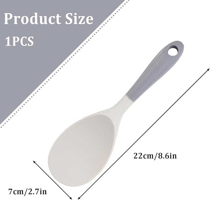 Silicone Rice Paddle, Non Stick Heat Resistant Rice Spoon Kitchen Gadge Scooper Cooking Utensil Cooker Spoon for Salads Mashed Potato (Grey)
